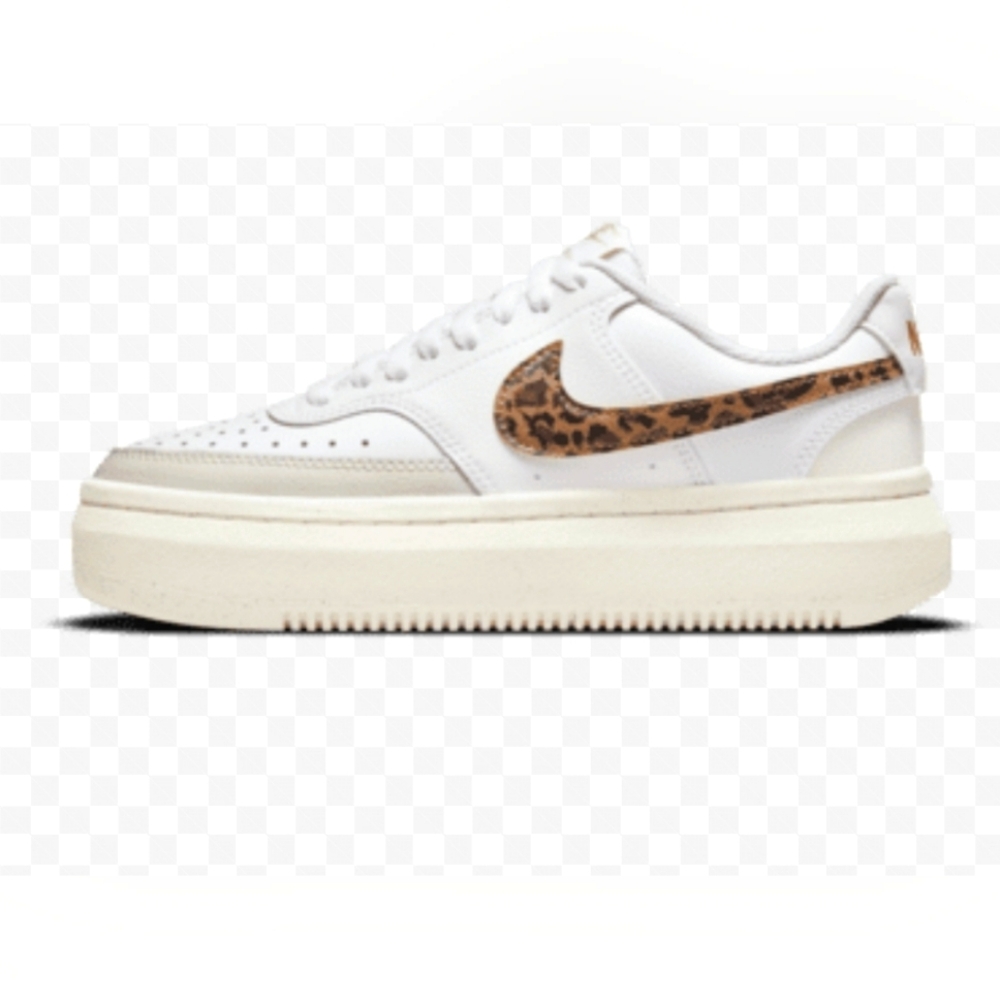 NIKE Court Vision Alta White Animal Print Swoosh Platform Sneakers Women 10